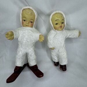 Two Vintage 1960's 4 3/4" Ceramic Snow Babies